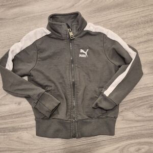 Puma Kids Light Olive Green Zip Hoodie with White Shoulder Stripes